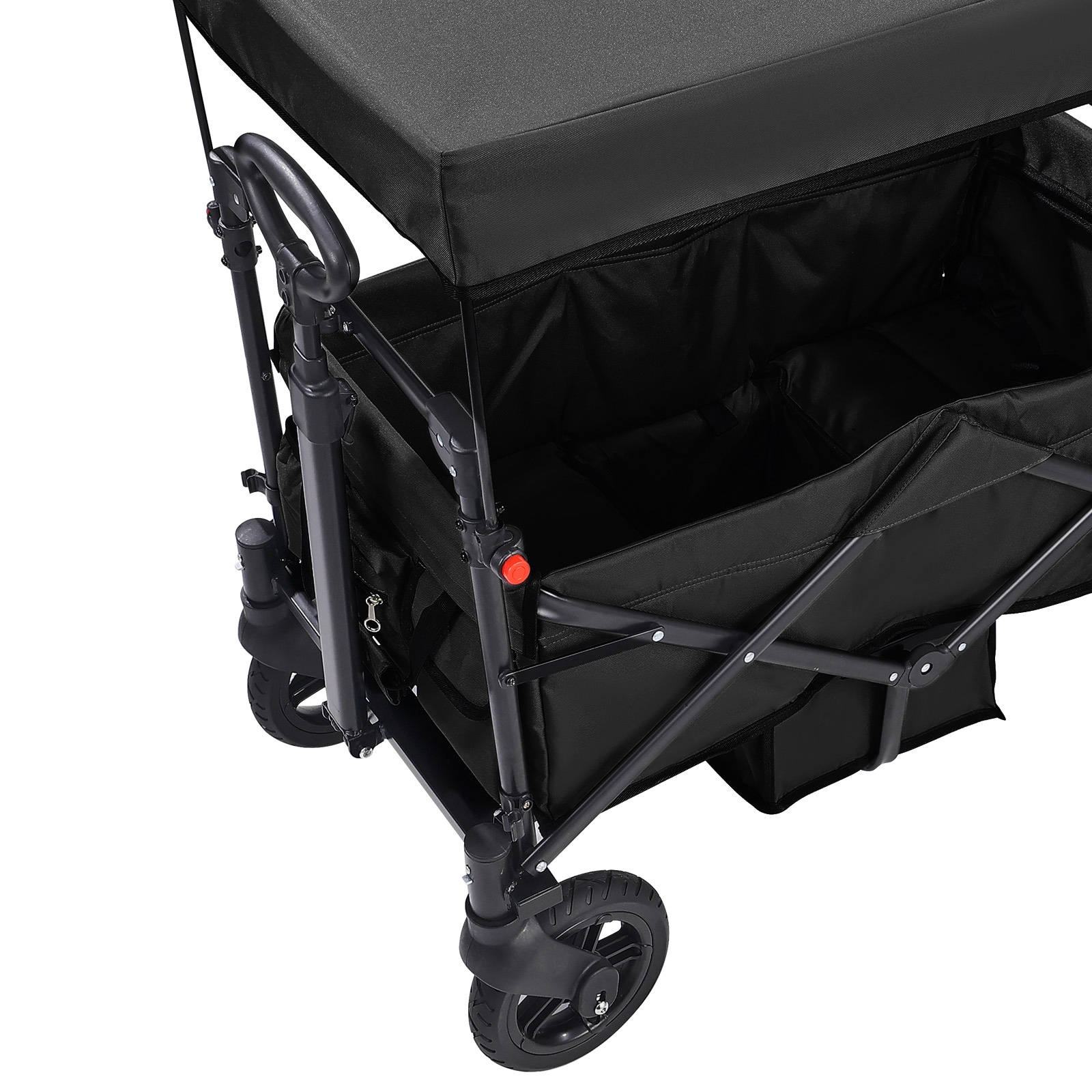 Foldable Garden Wagon Stroller For Two Kids With Canopy Black_voghion.com
